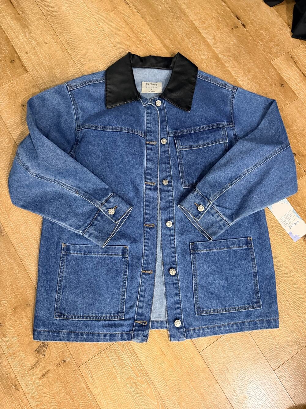 Ci Sono Denim Barn Jacket with Faux Leather Collar